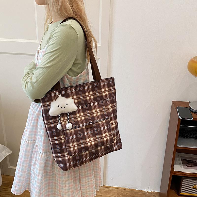 Small Fresh Bag Vintage Plaid Shoulder Bag Women's Work Handbag Pastoral Bag Women