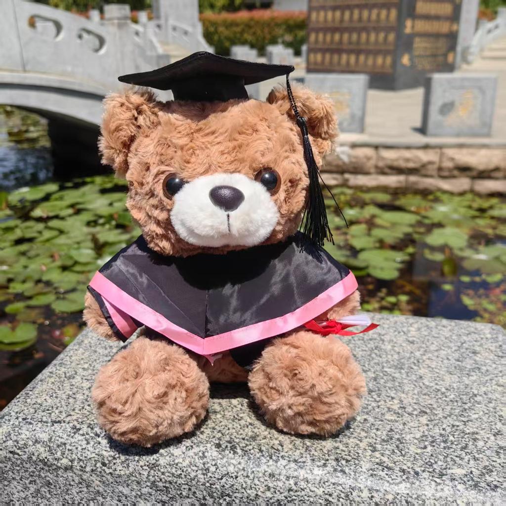 Graduation Bear Student Doctoral Student White Khaki Bear Doll Twisted Flower Plush Bear College Student Souvenir