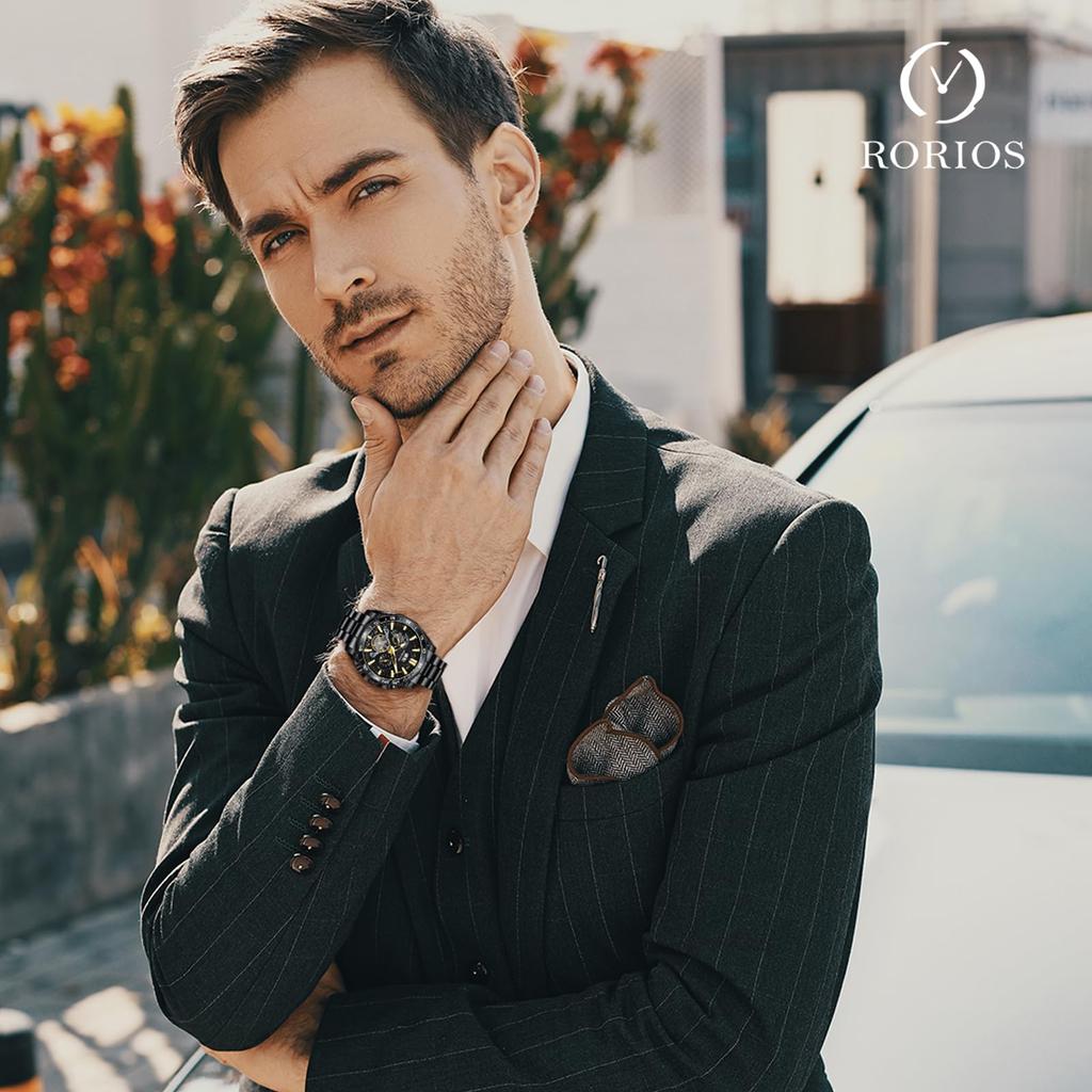 RORIOS Men's Watch, Multifunctional, Date Display, Quartz, Luminous, Lightweight, Waterproof, Work, Commute, Stylish, Popular, Simple, Business,