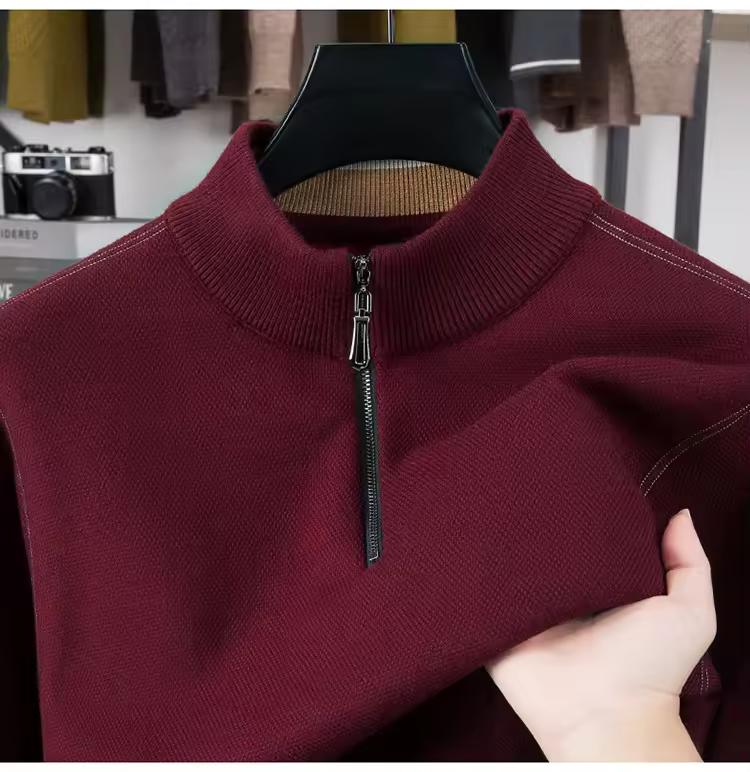 

Autumn and Winter Men s Velvet Thickening Sweater Bottoming Shirt Men s Half Zip Pullover Casual Loose Warm T-shirt Knitwear S червоний
