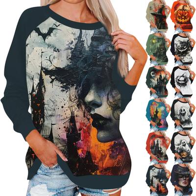 Tops For Women Women'S Fashion Casual Round Neck Long Sleeve Halloween Print Raglan Sleeve Sweatshirt Top Ropa Para Mujer