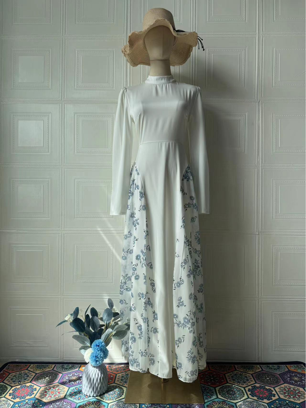 

2025 Spring Floral Long Sleeve Round Neck Dress for Women Large