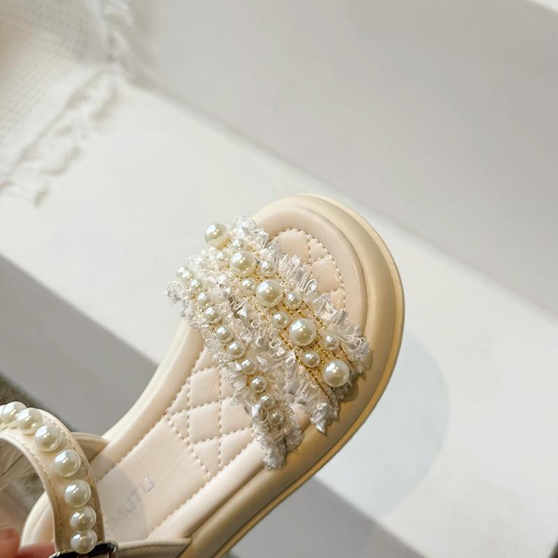 Girls' Pearl Sandals  Summer Hot Fashion Soft Bottom Water Diamond Princess Shoes Girls' Skirts Fashion Shoes