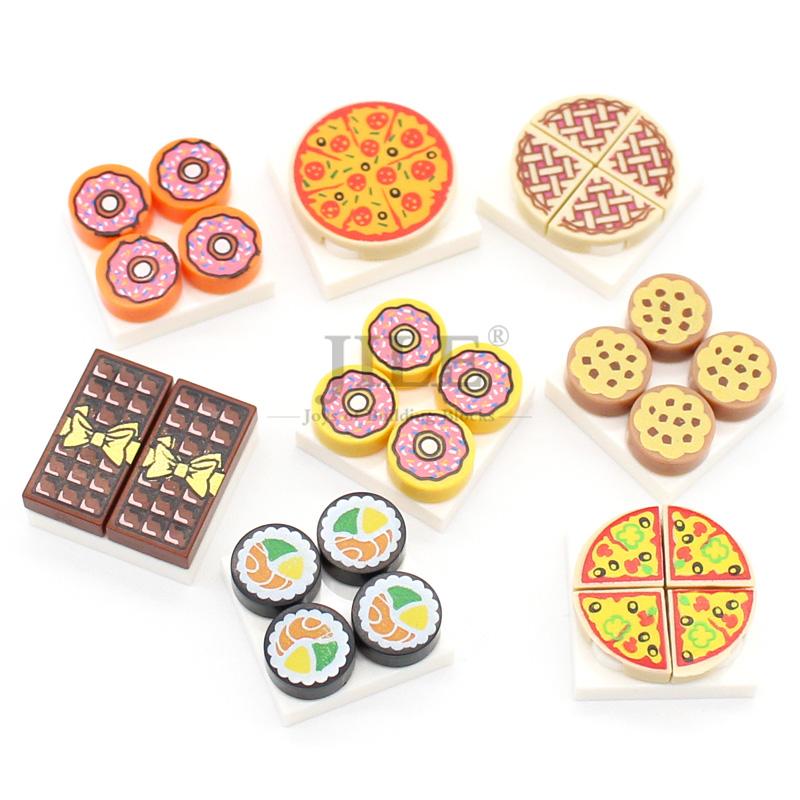 City Mini Lebensmittel Bausteine Hamburger Pizza Pommes Kuchen Dessert Schokolade Kekse MOC Steine Kunststoff Zusammenbauteil Figuren Spielzeug