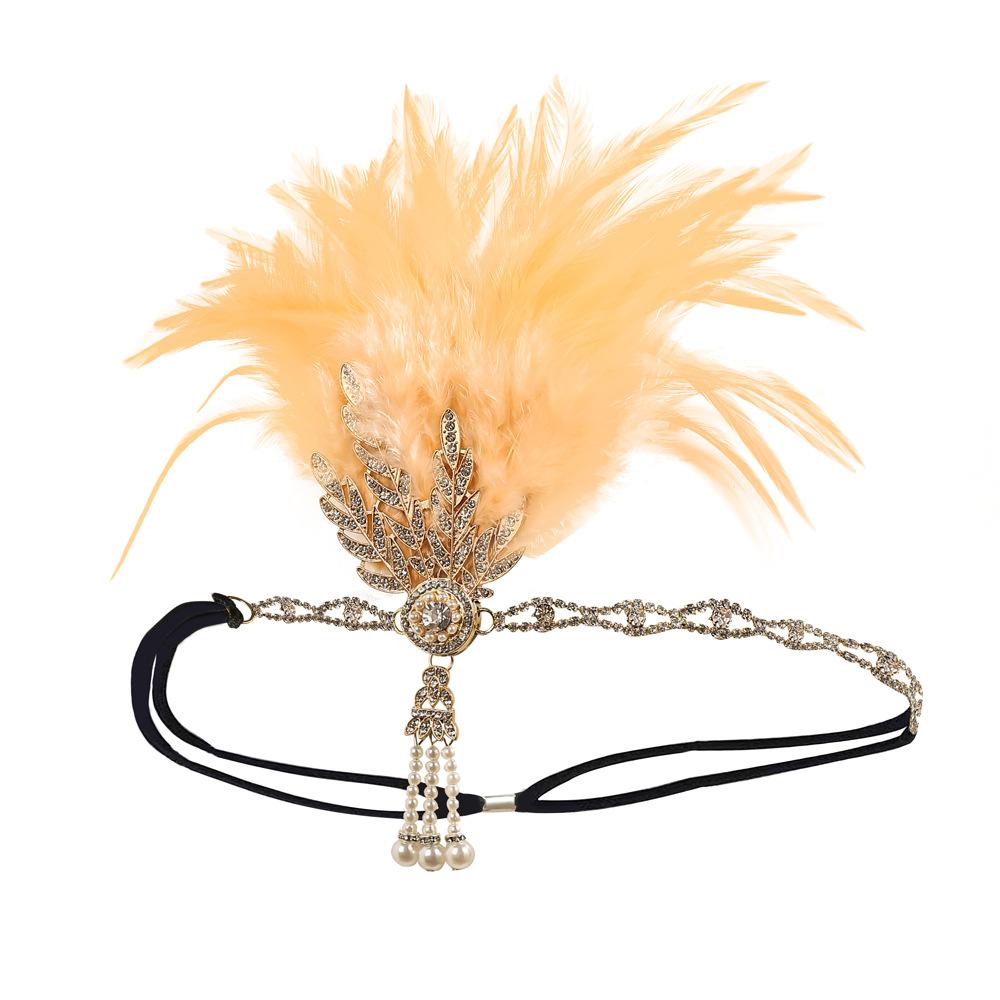 Women Vintage Feather Headband Black Rhinestone Beaded Sequin Hair Band Vintage Headpiece Flapper Feather Headdress