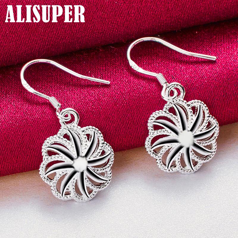 Orecchini pendenti a forma di fiore rotondo in argento sterling 925