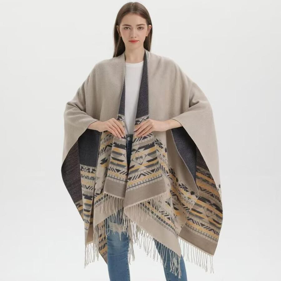 Double-Sided Wear Chinese Style Cashmere Shawl for Women Spring/Autumn Fashion Trendy Elegant Travel Outerwear Warm Cape