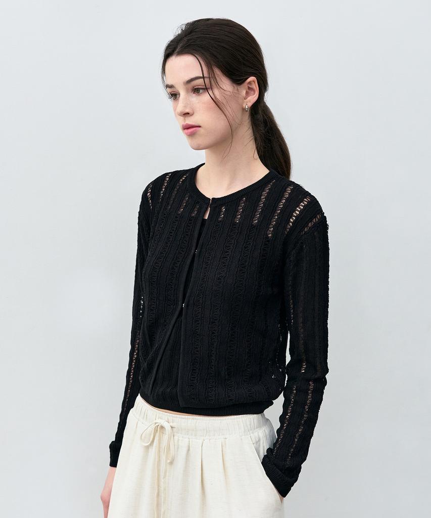 Basika Crochet Linen Hook Cardigan Set_3Color