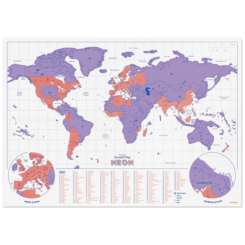 Luckies Sharp World Map SUCK UK Panel, 42x30cm, Purple,