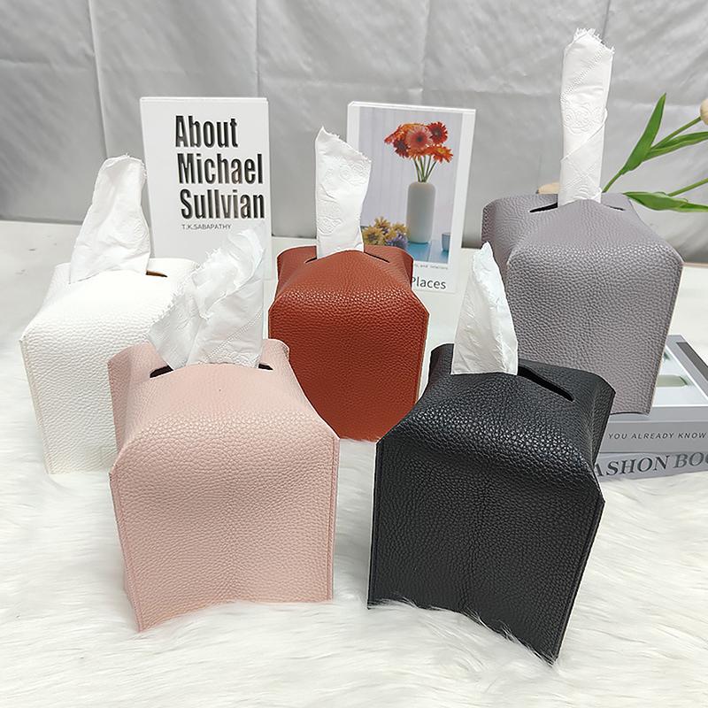 Modern Pu Leather Square Tissue Box Holder Tissue Box Cover Decorative Holder Organizer For Bathroom Bedroom Office Desk Car