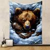 "Brown Bear Resting In Snowy Den" Patterned Tapestry Decorative Wall Hanging, Home Bedroom Living Room Decor