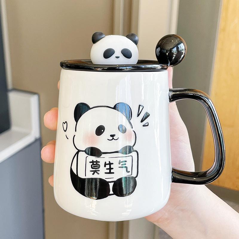 Mug with Lid Spoon 2025 New Female Panda Cup Souvenir Ceramic Water Cup Coffee Cup