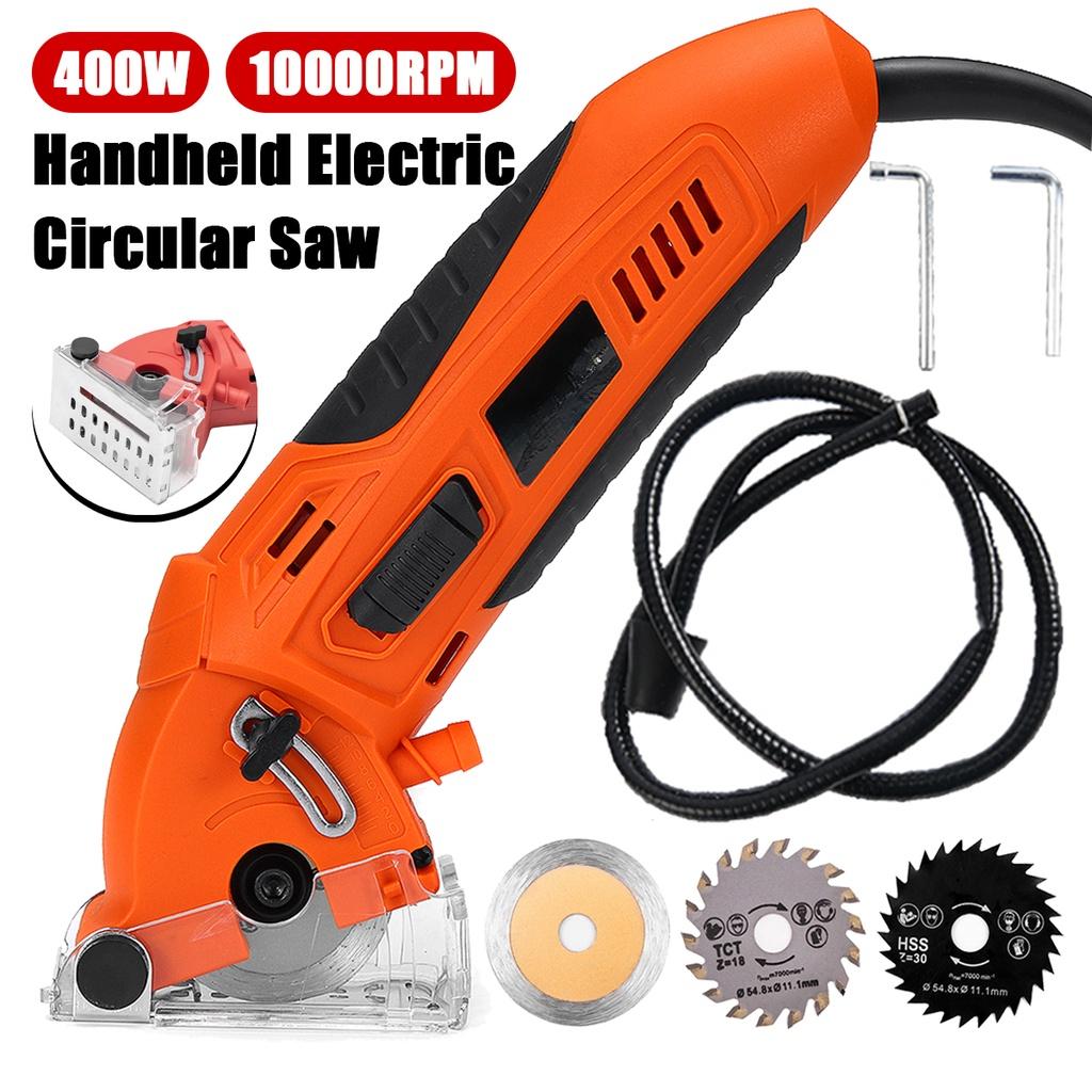 400W 10000RPM Ceramics Metal Wood Cutting Woodworking DIY Power Tool with 3pc Blades Mini Circular Saw Electric Saw