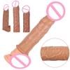 Reusable Realistic Penis Sleeve Extension Cock Ring Extender Condom Penis Enlarger Adult Male Sex Toys for Men and Couples