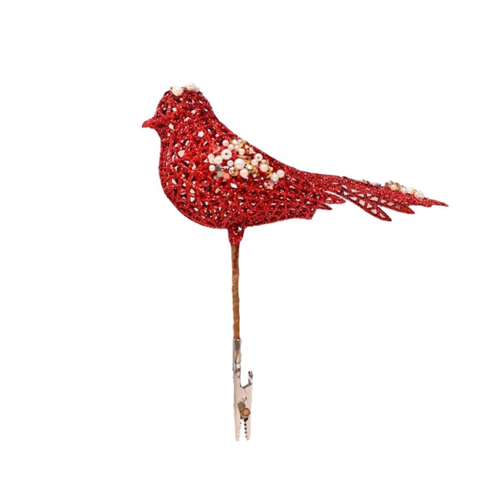 Foam Christmas Glitter Bird Clip with Sequins and Pearl Hollow Christmas Tree Hanging Bird Lightweight Clamp Fixed