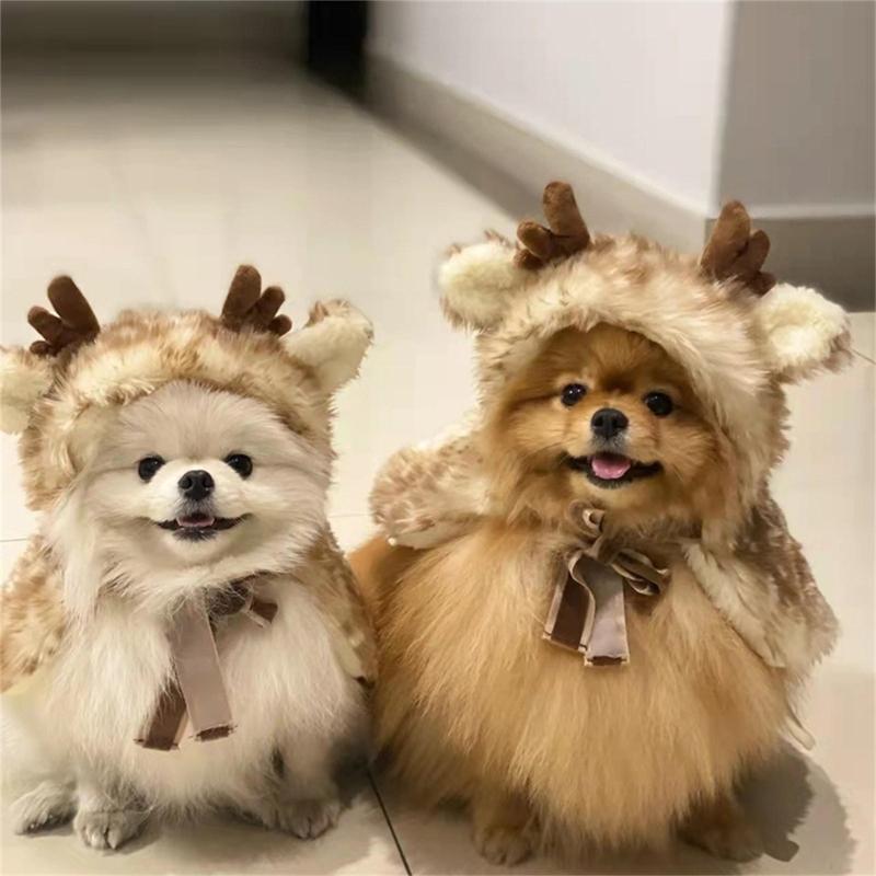 Cute Christmas Reindeer Costume for Dogs Pet Christmas Holiday Accessories Photo Props Suitable Cats and Dogs