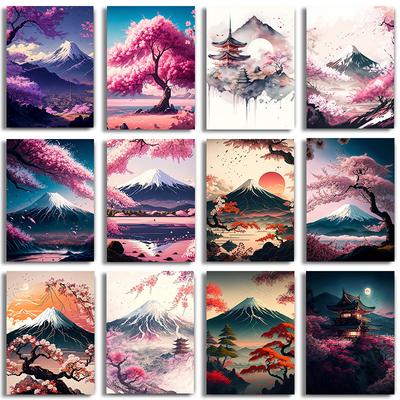 Mount Fuji Cherry Blossoms Wall Art Picture Japanese Landscape Poster Canvas Painting Print  Home Room Decor Aesthetic Mural