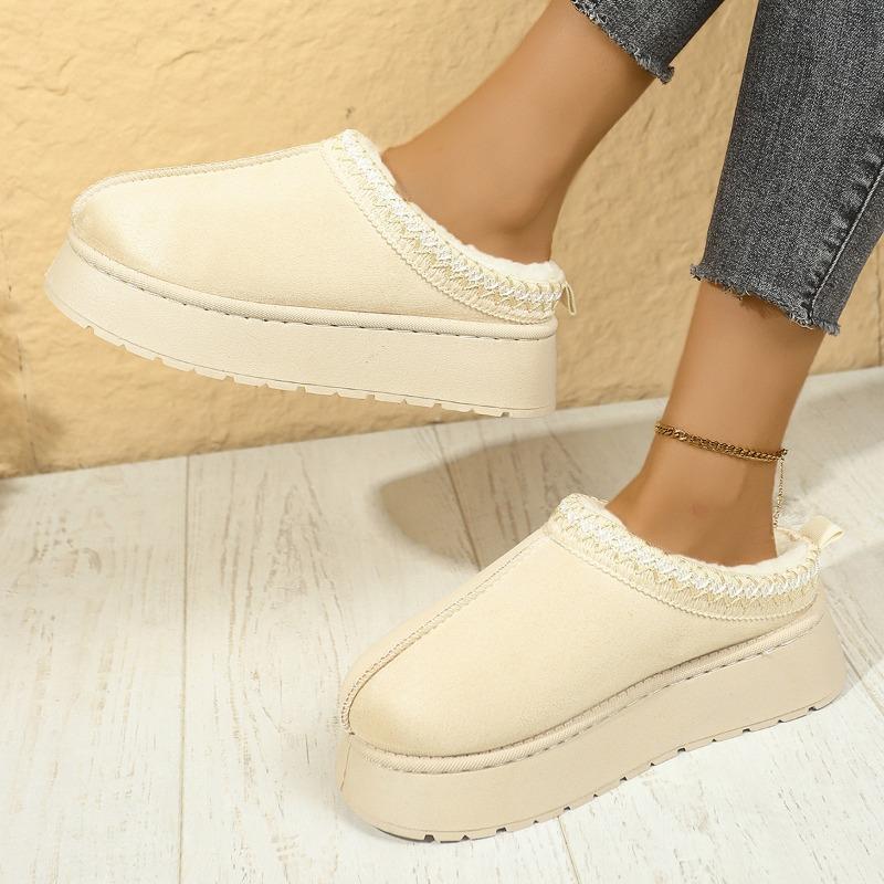 Fashion Cotton Slippers for Women 2025 New Autumn and Winter Trifle Platform Baotou Half Slippers with Velvet Slip-on Bread Shoes