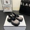 Fashion Women Casual Shoes Genuine Leather Mary Jane Single Shoes New Square Toe Soft Sole Versatile Velcro Shallow Mouth Single Shoes