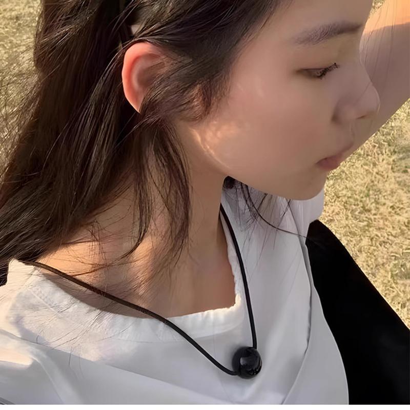 

Новая мода, одна черная круглая бусина, черная веревка, ожерелье, регулируемая шейная цепочка, воротник-цепочка