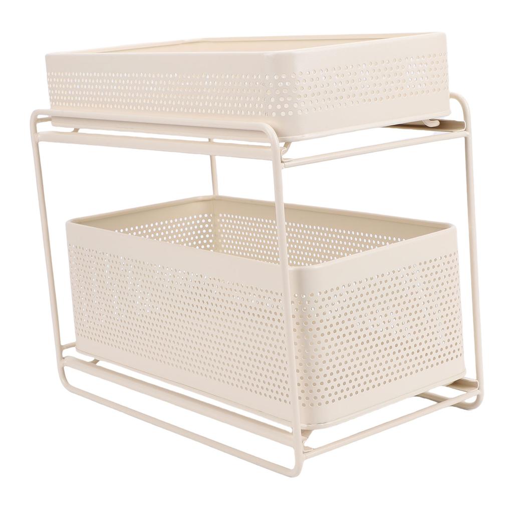 Under Sink Organizer 2 Tier Slide Out Sink Shelf Cabinet Storage Seasoning Organizer Rack for Kitchen Bathroom Cream