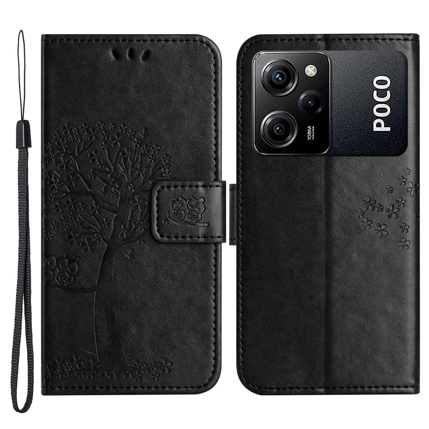 

Для Xiaomi Poco X5 Pro 5G/Redmi Note 12 Pro Speed 5G чехол-подставка из ПУ кожи с оттиском совы и дерева, противоударная обложка-кошелек для мобильного телефона Black