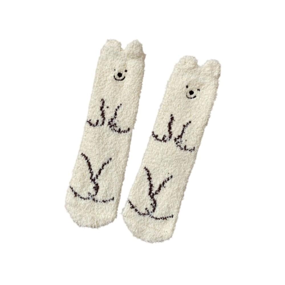 Soft Cute Animal Socks Breathable Winter Floor Socks Kitty Coral Fleece Socks  Girls