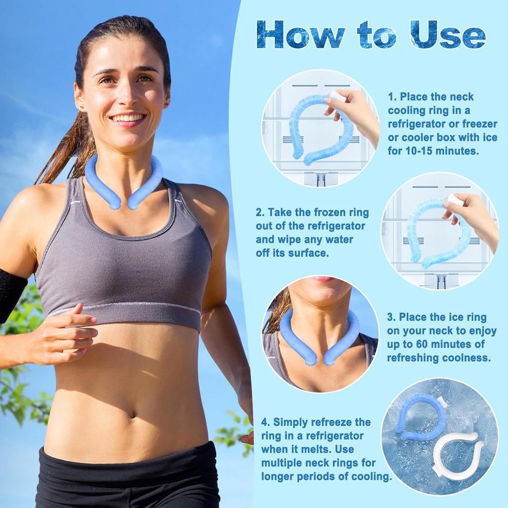 Neck Cooling Tube, Portable Wearable Cooling Neck Wraps Freezes Below 64°F, Reusable Ice Ring Body Cooling Products for Indoor Outdoor Sports