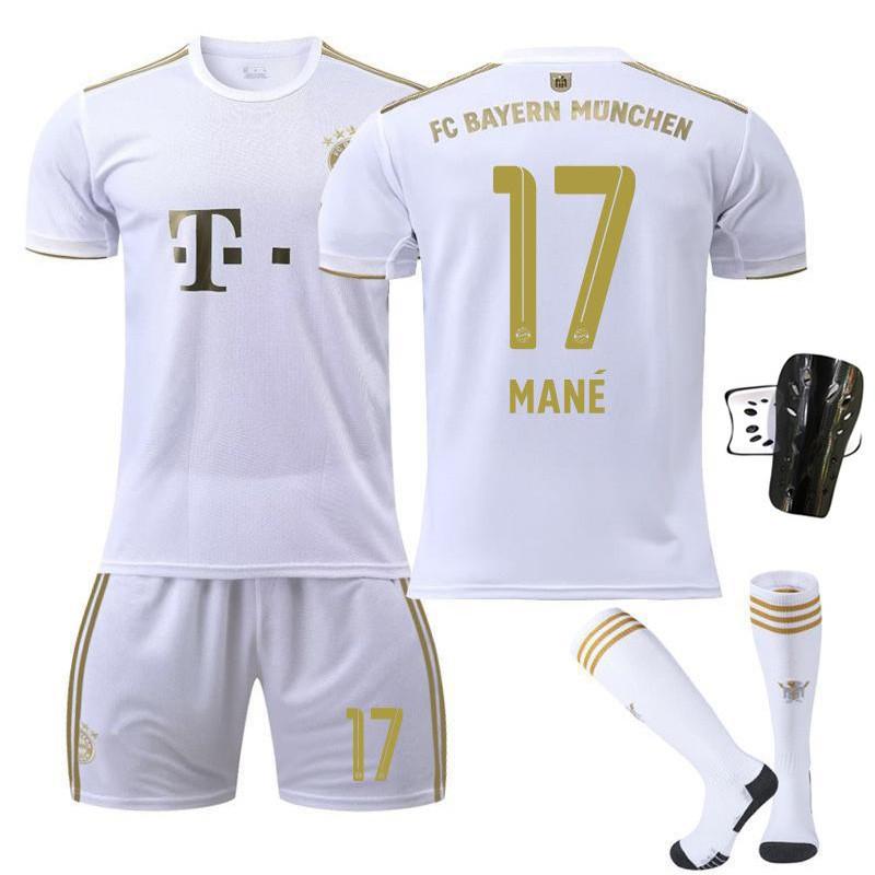 2223 Bayern Away White Nr. 17 Mane 4 Dericht 25 Muller Trikot Fußball Uniform Set Sportbekleidung