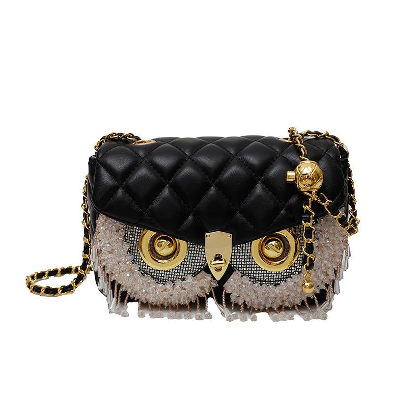 Xiaoxiangfeng diamond bag 2025 new European and American fashion rhinestone fringed shoulder bag women's owl small square bag