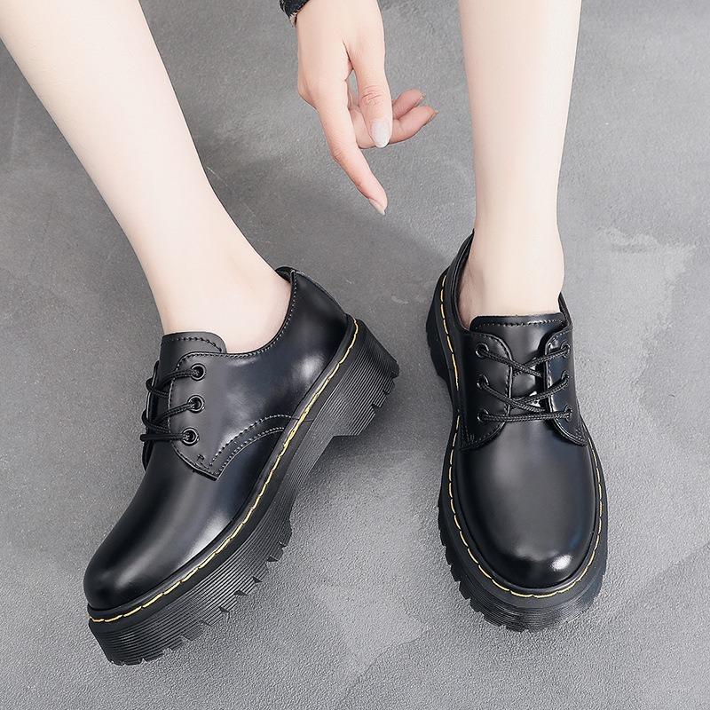 Thick-soled Hole Martin Shoes Women's Low-top Leather Round Head Casual Student Muffin Bottom Short Boots Women
