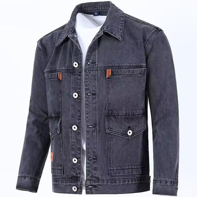 

2026 Spring/Autumn Trendy Japanese-Style Men s Loose Plus Size Denim Jacket M серый