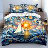 Sailing Boat Artistic Decor Set Bedding Set with 1 Duvet Cover 2 Pillowcases Single Double King Queen, Gift