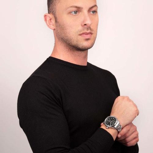 Official Maserati Successo 44mm Black Dial Silver Stainless Steel Men's Quartz Watch R8853121006, Luminous Dial and Hands, 5 ATM Water Resistance, Jap