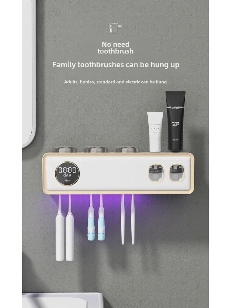 Smart Wall-Mounted Toothbrush Holder with UV Sterilizer, Toothpaste Squeezer, and Dryer