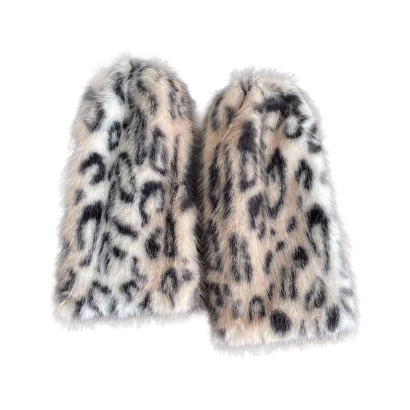 Coprigambe Pellicciati Ispessiti da Donna Lunghi Comodi Polsini per Stivali per Calore alla Moda Scaldamuscoli Peluche Morbidi con Fantasia Leopardo