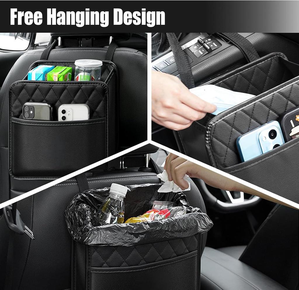 Car Seat Organizer Backrest PU Leather Waterproof Universal Fit Hanging Storage Bag Multi Pocket Kick Mat Travel Accessories