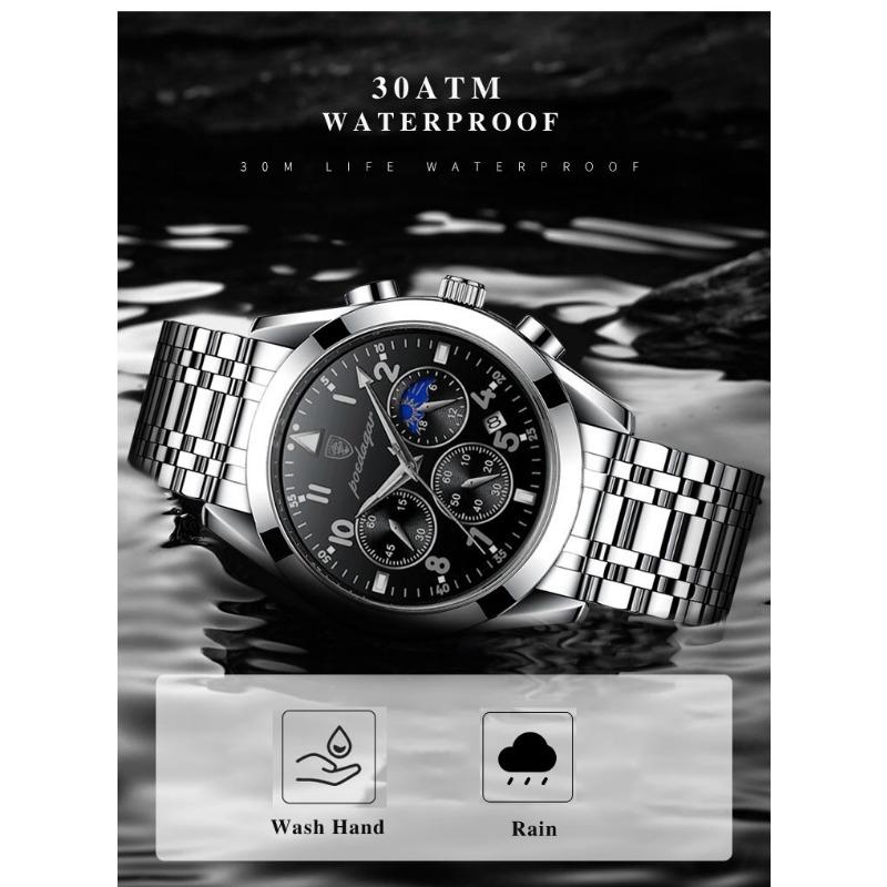 POEDAGAR Men Watches Stainless Steel Top Luxury Fashion Business Wristwatch Waterproof Luminous Quartz Watches