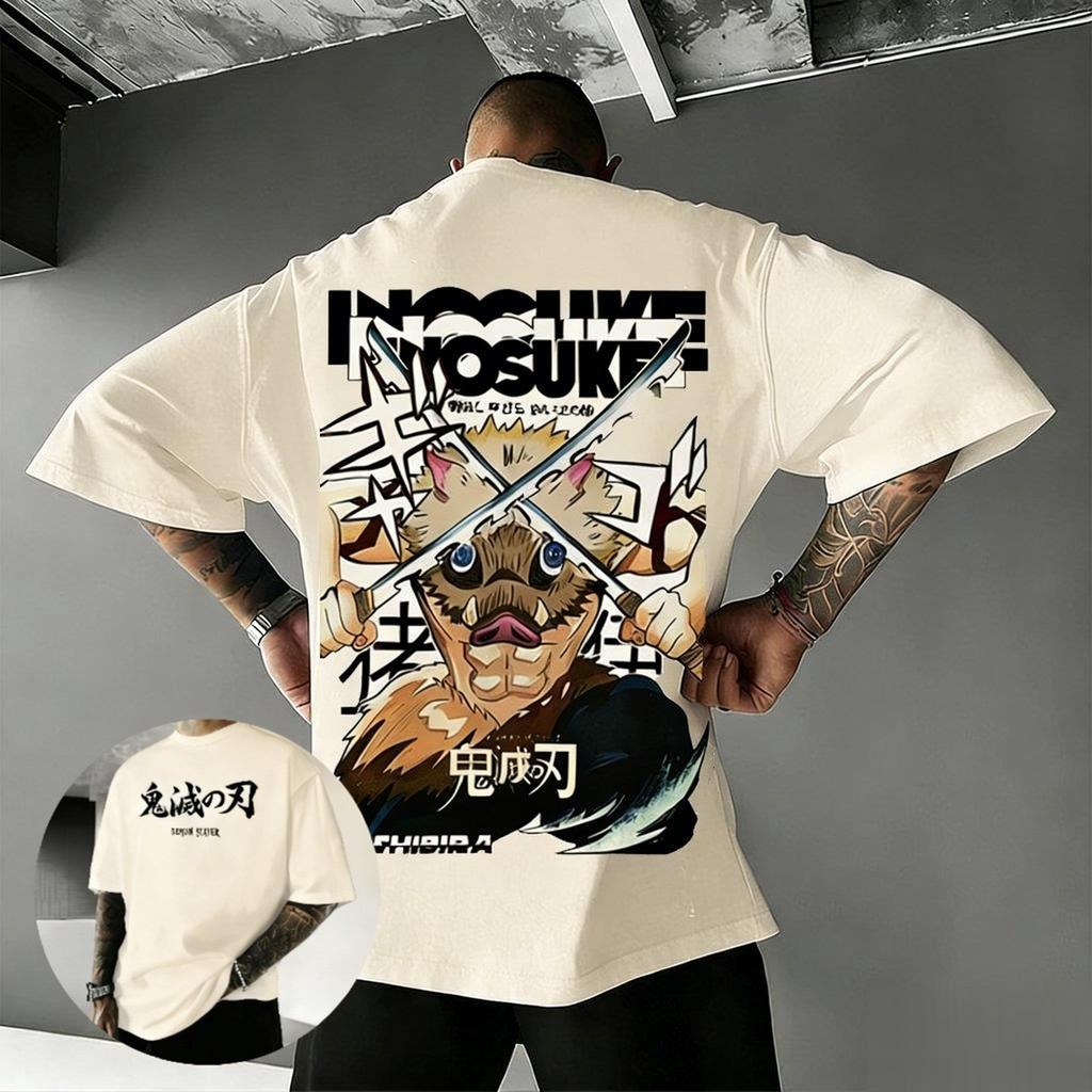 Demon Slayer Inosuke T Shirt Men Women Anime Cotton Short Sleevetee Streetwear Summer New Oversized Casual Tops Graphic Tee Y2k