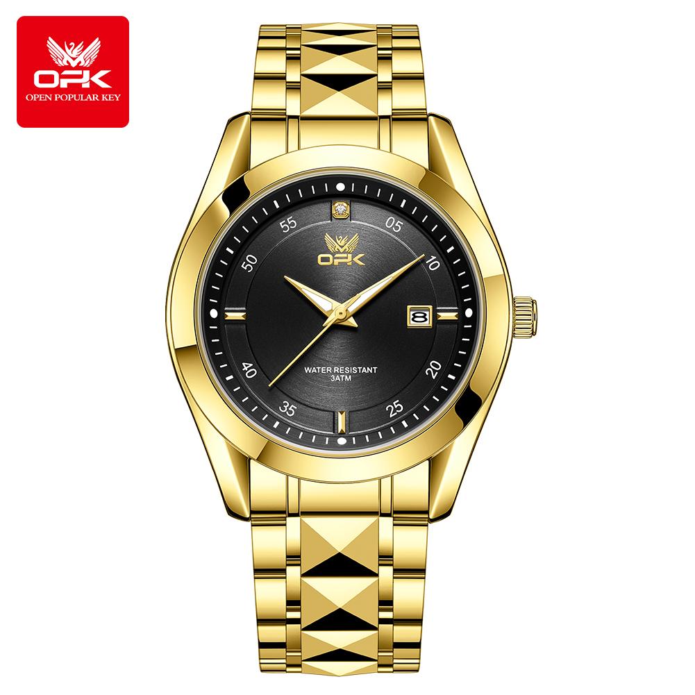 OPK brand watch steel strip single calendar business casual men's quartz watch night light waterproof men's watch 8183