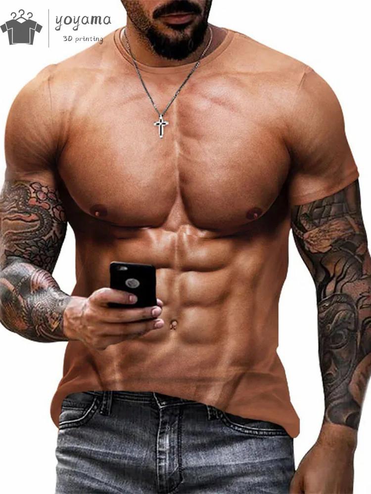 

Забавная футболка с принтом мышц на 3D-принте, спортивная одежда для мужчин, летняя уличная футболка, топы, модная футболка с коротким рукавом в стиле Харадзюку 5XL