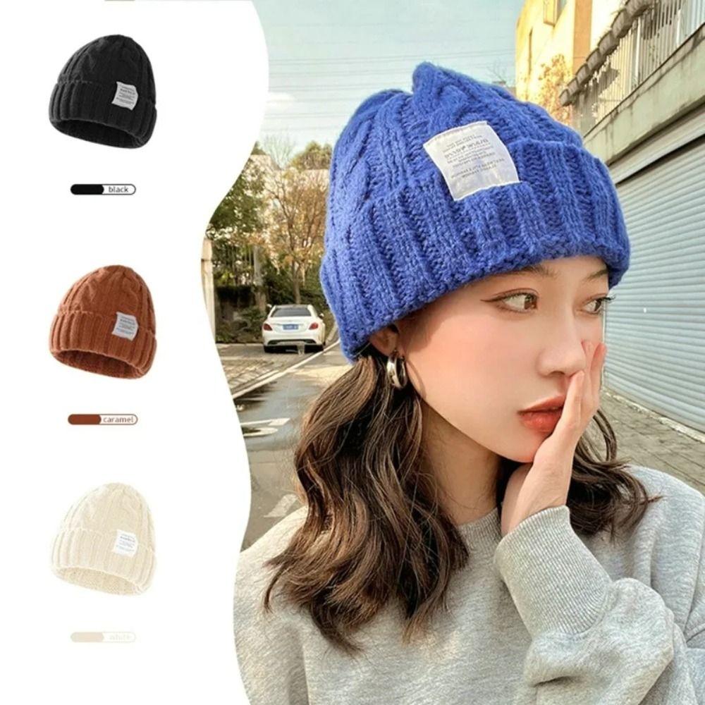 Solid Color Beanie Hat Elastic Winter Bomber Cap Unisex Knitted Woolen Cap Winter