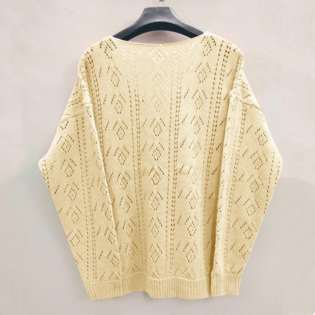 Women's Solid Color Long Sleeve Cutout V-Neck Knitted Cardigan Sweater