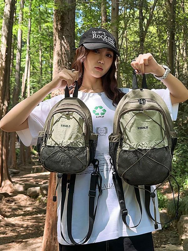 High-Value Color Block Mountain-Style Backpack - Lightweight, Large Capacity, Double Shoulder, Drawstring Design for Couples & Travel.
