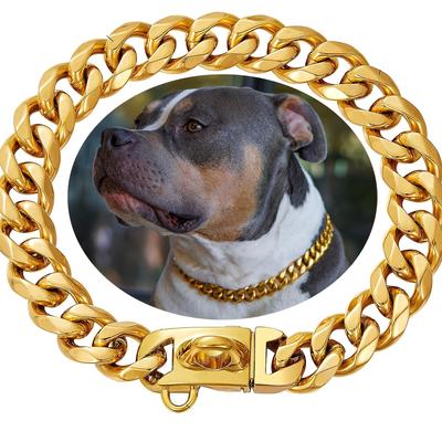 14mm brede roestvrijstalen gouden Cubaanse kettinghalsband voor hondenHalsband voor grote hondenPitbull Bulldog Zilveren gouden showhalsband