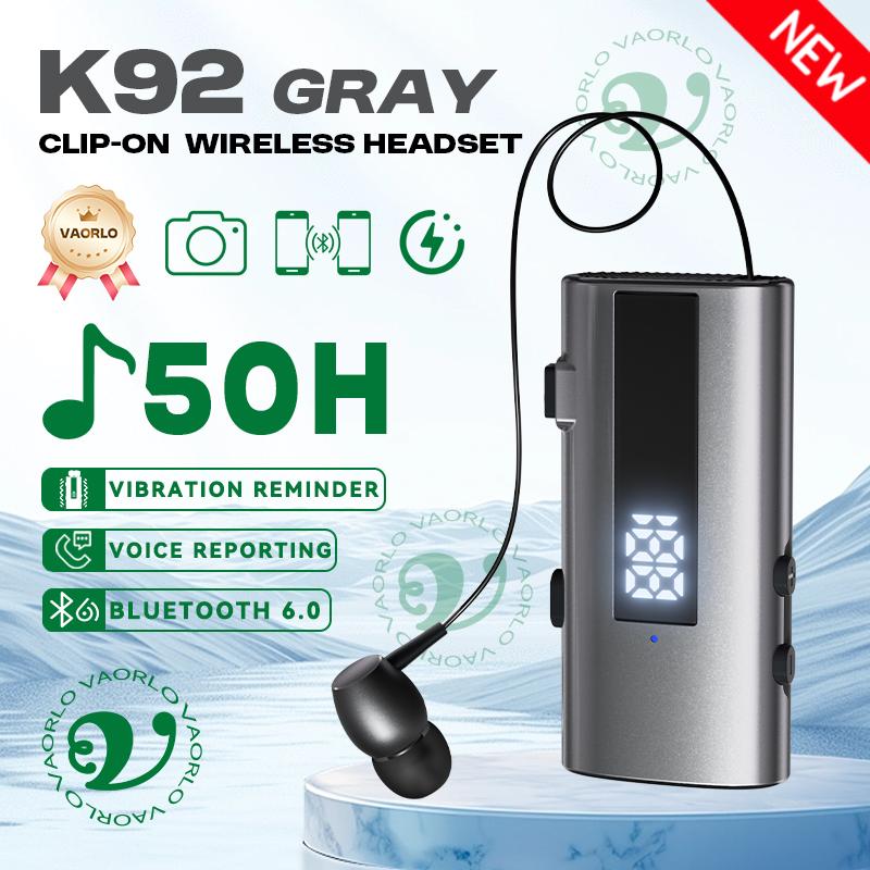 K92 Bluetooth 6.0 Lavalier Business Headset Call 30h/Music 50h Vibration Reminder LED Digital Display With Mic Wireless Earphone