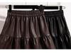 Plus Size High-Waisted PU Leather A-Line Layered Mini Skirt Pants for Spring/Autumn - Fluffy, Anti-Exposure, Slimming