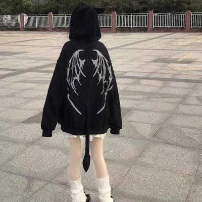 Gothic Harajuku Zip Up Hoodies Women Mall Goth Tops Japanese Streetwear Hooded Sweatshirt Autumn Pullovers