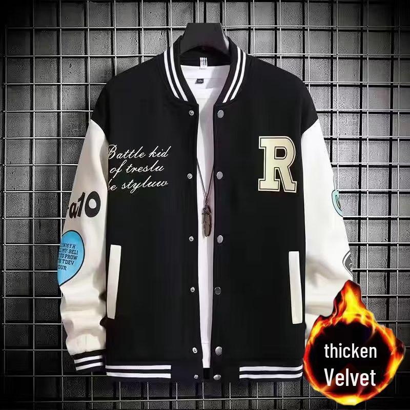 

Men s Hong Kong Style Loose Color Block Baseball Jacket - Autumn Plus Size Collection L