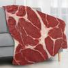 Five-Flavor Pork Pattern Blanket - Plush 280GSM Flannel All-Season Soft Warm Throw, Red Meat Texture Design with Fat Marbling -